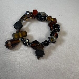 Memory Wrap Beaded Bracelet‎ - Black & Browns